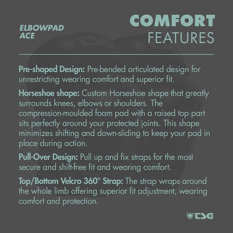 TSG Elbowpad Ace Protective Pads, Hardshell, EVA Foam, PE Elbow Cap, Tear Resistant Nylon, 360 Degree Wrap Strap, Pre Shaped, Horseshoe, Slip On, Pull Over, Skating, Downhill, Black - Image 4